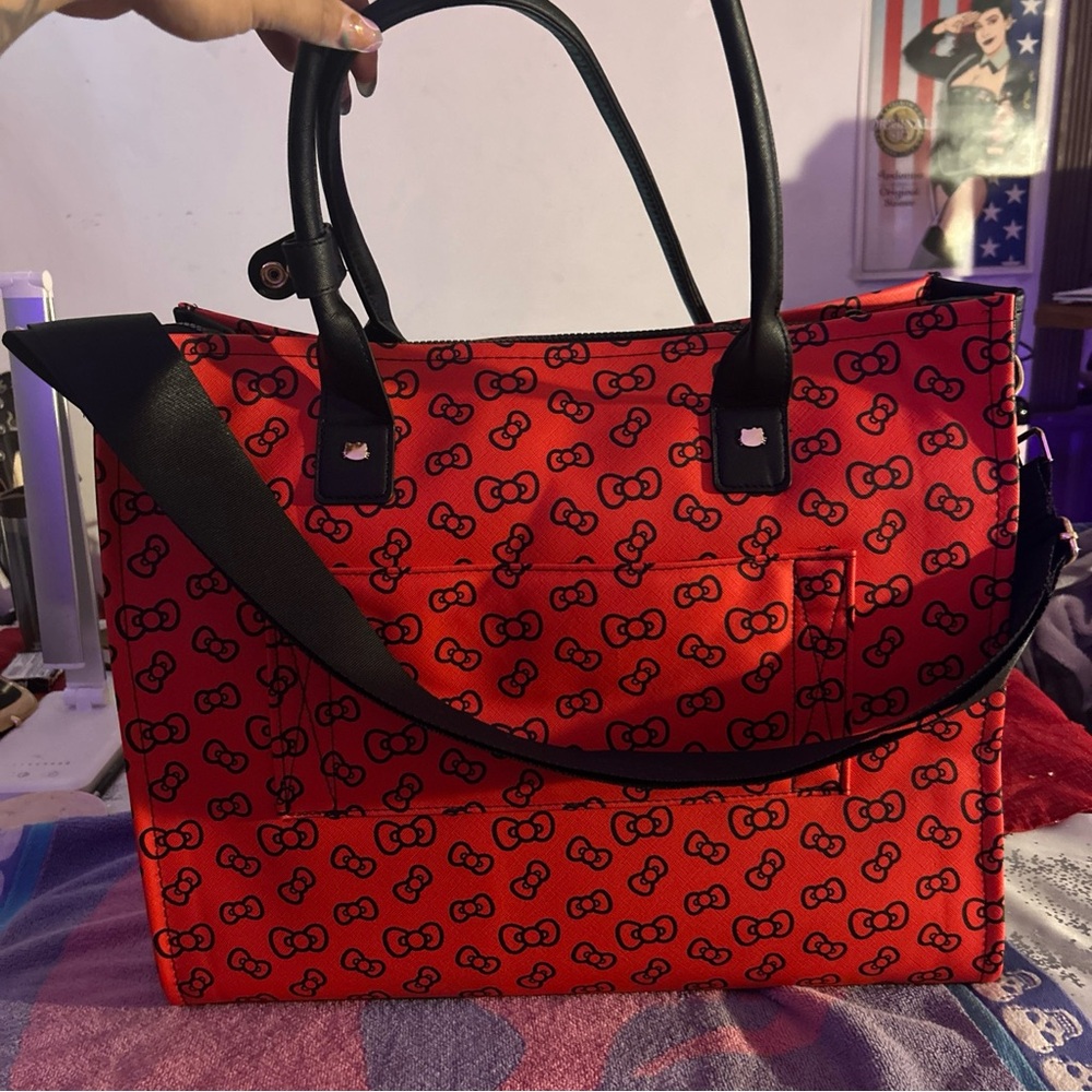 Hello Kitty Red polka dot Travel Tote Bag with matching crossbody & luggage tag. - Picture 2 of 13